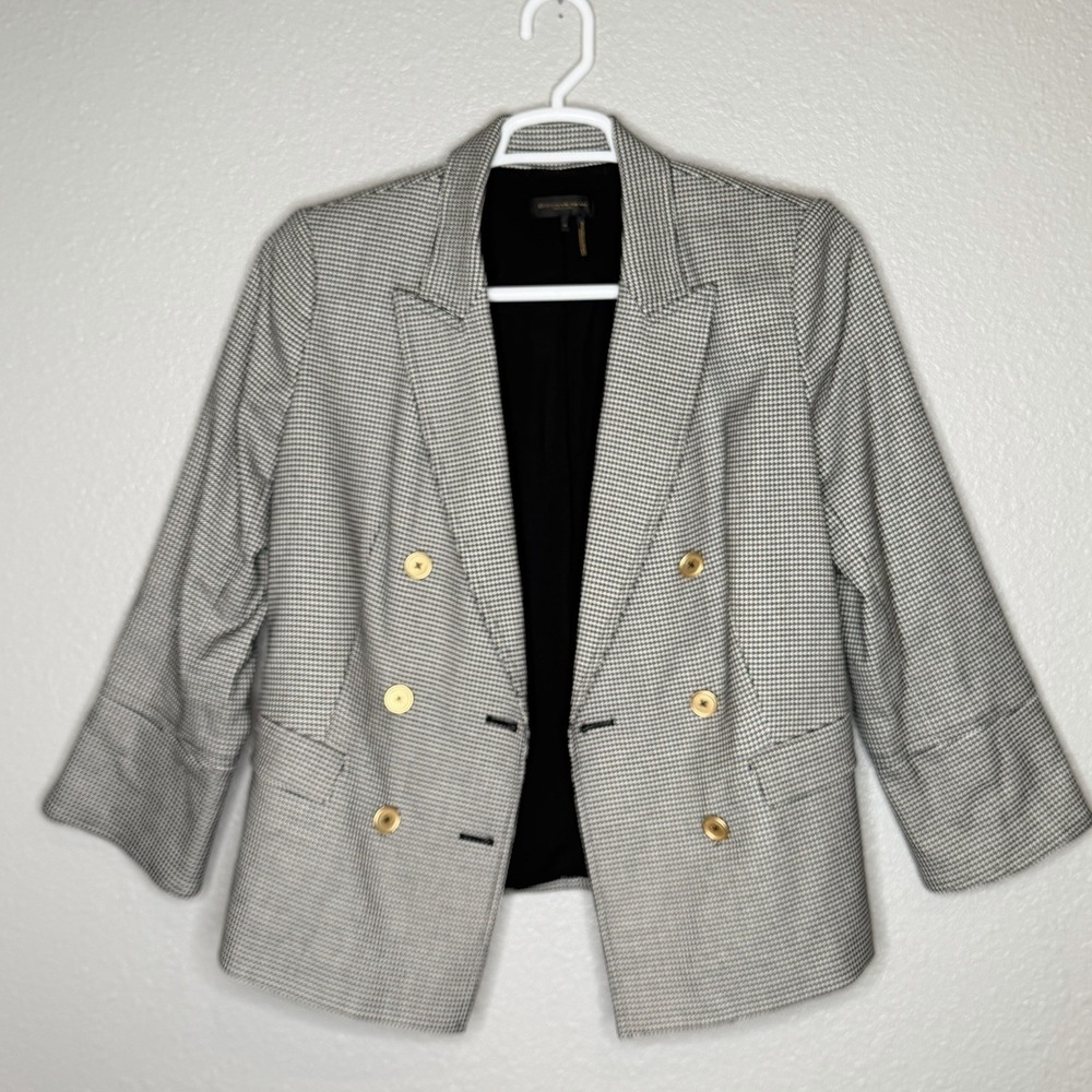Donna Karan NY Houndstooth Blazer M Gold Button Double Breasted Quiet Luxury Y2K